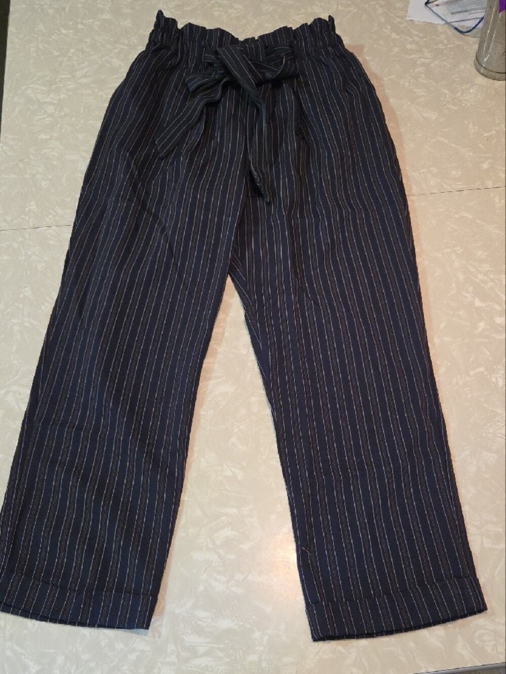 Sienna Sky Navy Pinstripe Paperbag Waist Trousers